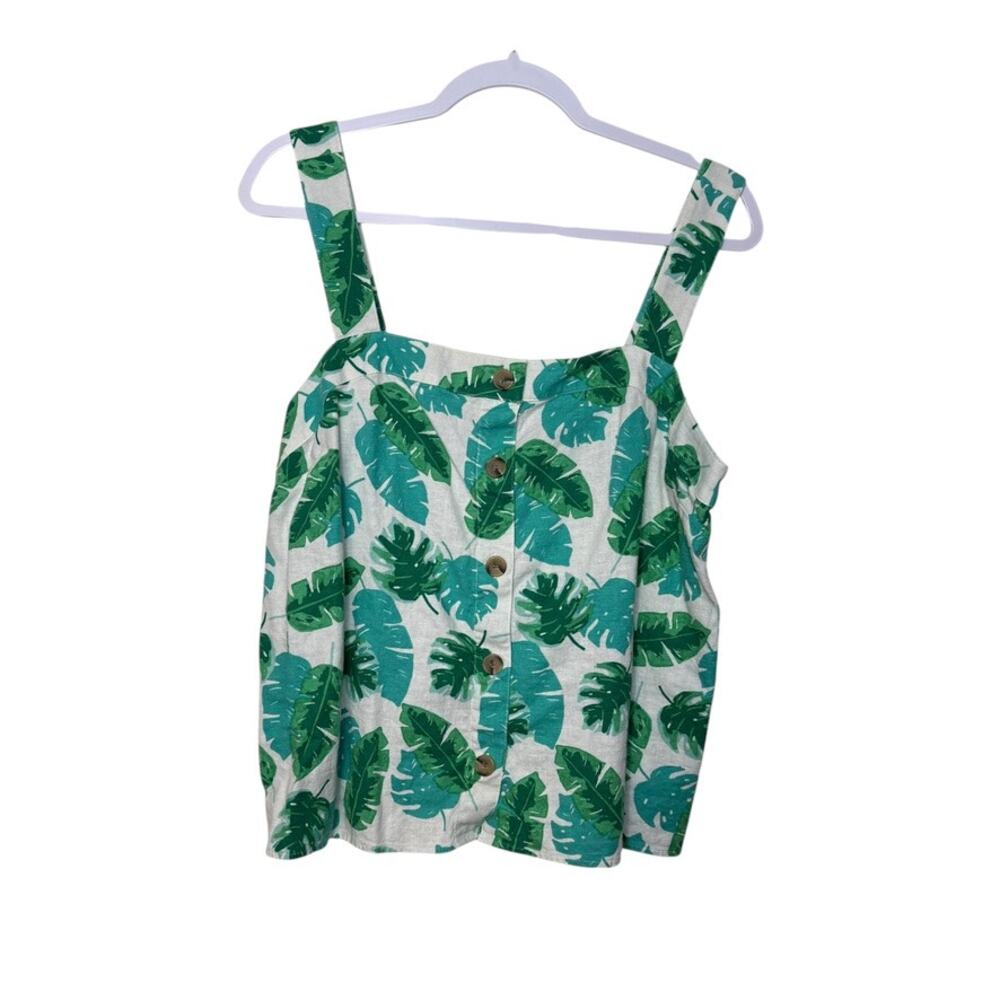 J.Crew Linen Blend Palm Print Tank Top Sleeveless Womens L Resort Casual